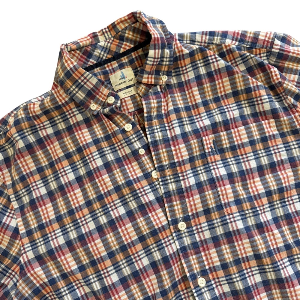 Johnny-O Hangin Out Mens Plaid Button Down Shirt Long‎ Sleeve Cotton Medium
